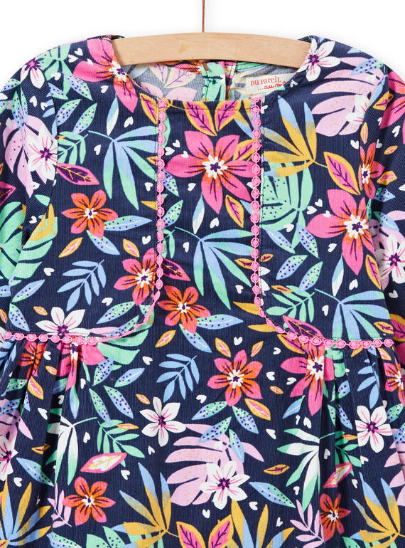 Robe bleue imprimé fleuri coloré en velours enfant fille MAPLAROB2 / 21W901O1ROBC202