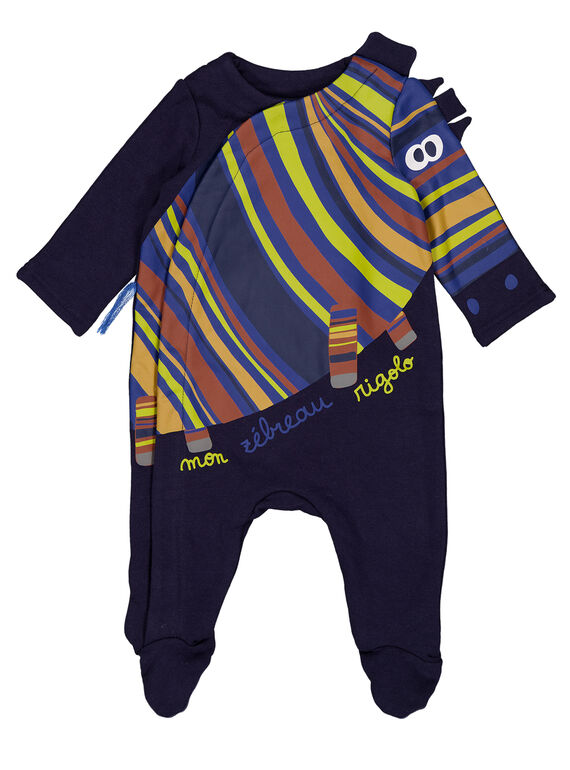 Grenouillère bleue foncée en molleton gratté layette garçon GEGAGREZEB / 19WH14N5GRE070