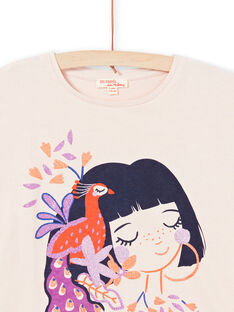 T-shirt manches courtes rose pâle à motifs fillette et paon enfant fille MAPATI2 / 21W901H2TMCD319
