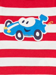 T-shirt bleu nuit à rayures broderie voiture bébé garçon LUHATEE2 / 21SG10X1TMLF517