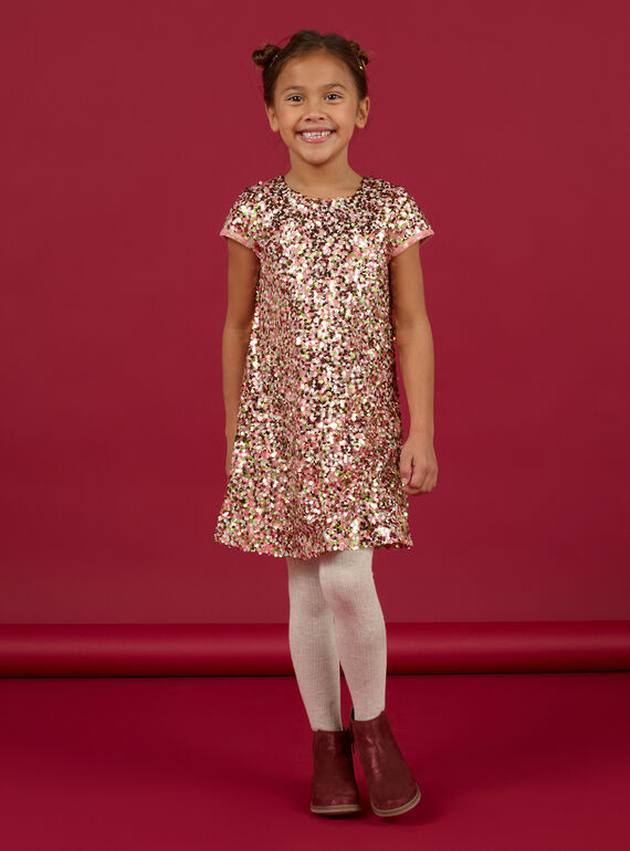 Robe rose à sequins enfant fille MANOROB2 / 21W901Q2ROB303