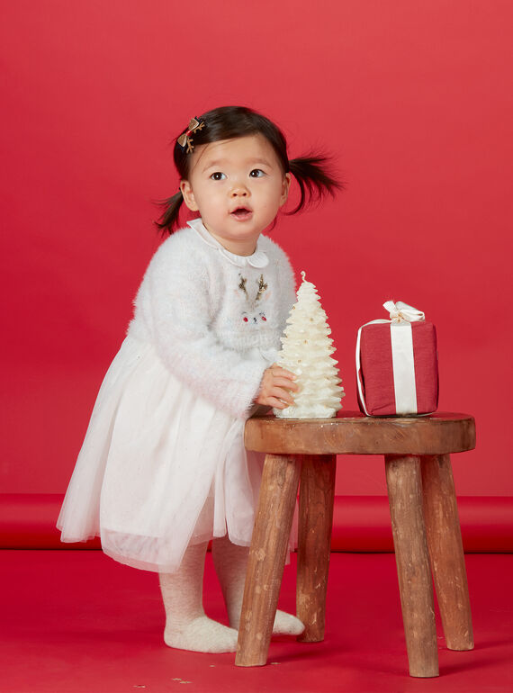 Robe blanche avec tulle bébé fille KINOROB2 / 20WG09Q2ROB001