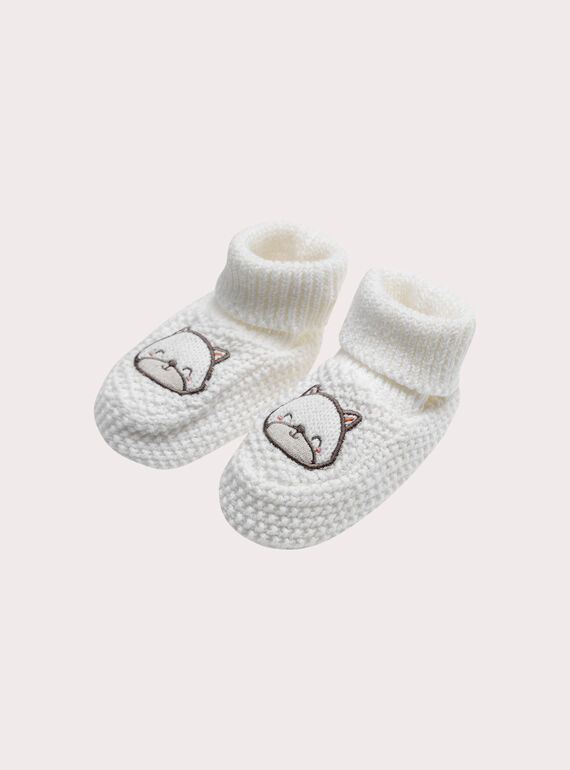 Chaussons naissance en tricot blanc XOU1CHOS / 25WF4251CHP000