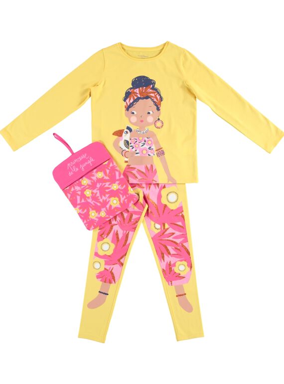 Pyjama déguisement jaune enfant fille avec son range-pyjama JEFAPYJUN / 20SH11L4PYGB116