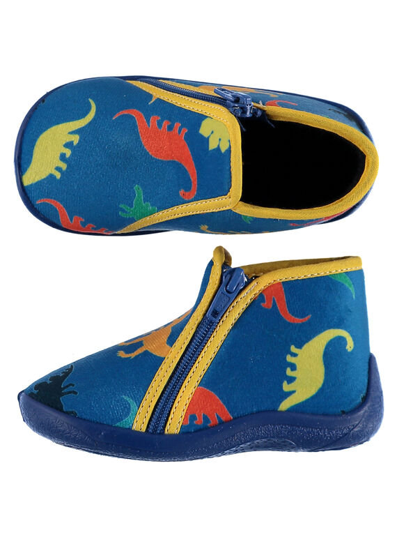 Chausson velours bleu dinosaures bébé garçon