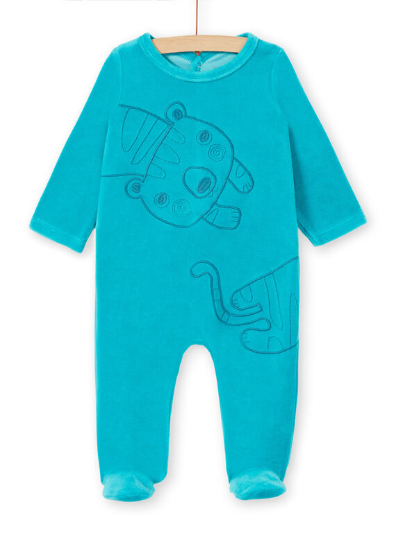 Grenouillère bleue brodée en velours LEGAGRECAL / 21SH1456GREC240