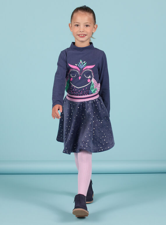 Sous-pull bleu marine à motif hibou à paillettes enfant fille MAPLASOUP / 21W901O1SPLC202