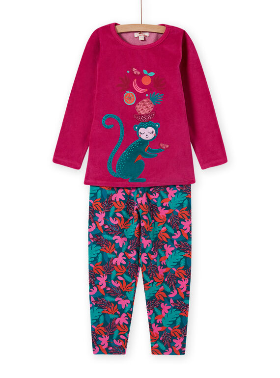 Ensemble pyjama T-shirt et pantalon en velours imprimé tropical enfant fille MEFAPYJMON / 21WH1183PYJD312