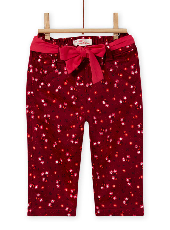Pantalon rouge bordeaux imprimé fleuri en satin bébé fille MIFUNPAN1 / 21WG09M2PAN504