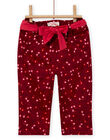 Pantalon rouge bordeaux imprimé fleuri en satin bébé fille MIFUNPAN1 / 21WG09M2PAN504