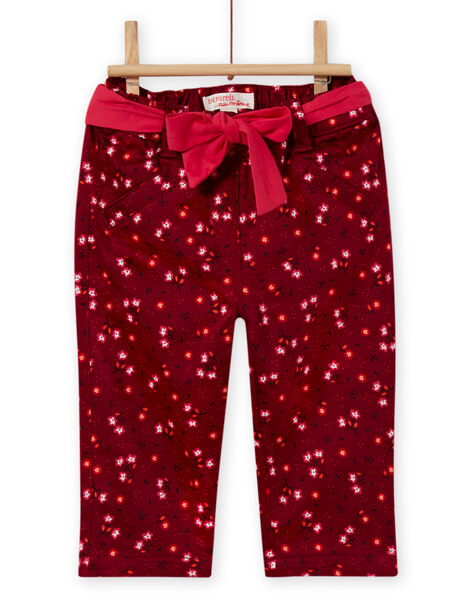 Pantalon rouge bordeaux imprimé fleuri en satin bébé fille MIFUNPAN1 / 21WG09M2PAN504