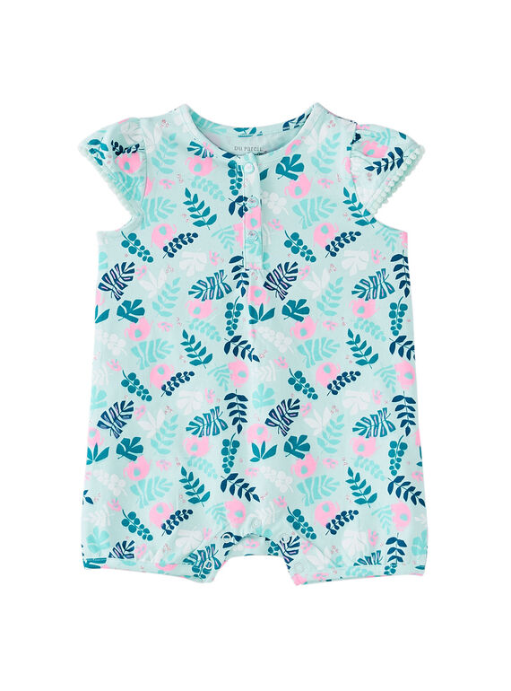 Grenouillère courte bébé fille turquoise imprimée jungle JEFIGREPHA / 20SH13U1GRE219