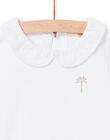 T-shirt blanc à col Claudine en voile et motif palmier doré bébé fille NIJOBRA5 / 22SG09C1BRA000