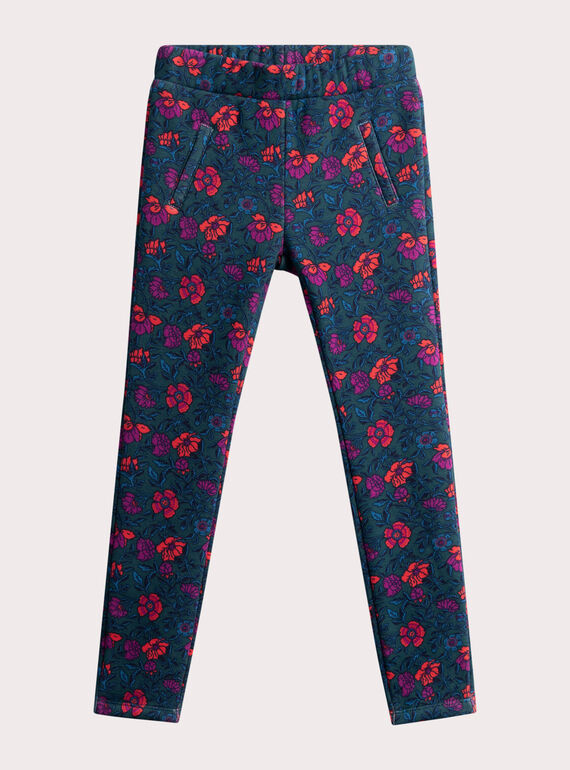 Pantalon chaud vert imprimé fleuri pour fille VAKYPANT / 24W901S1PANG633