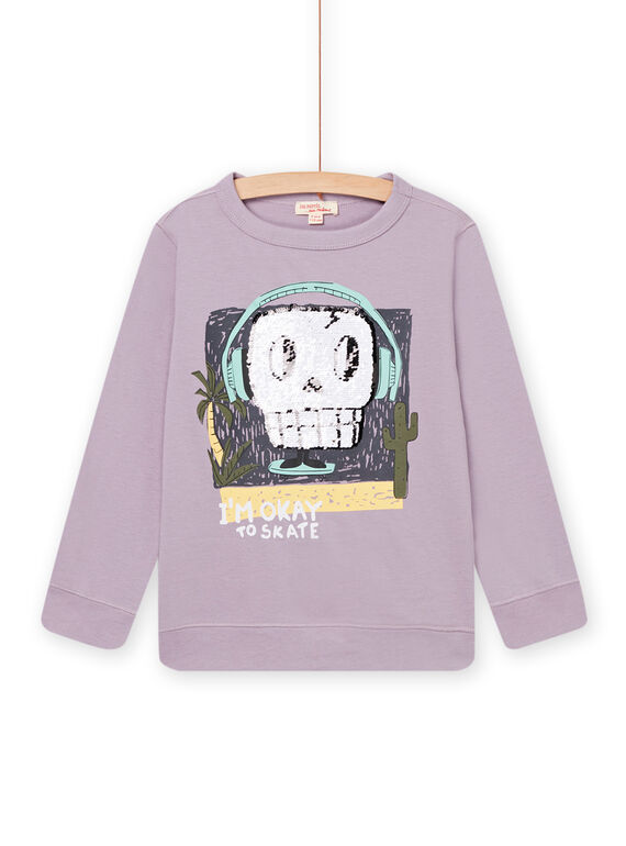 Sweat à manches longues animation tête de mort en sequins magiques violet POKATEE3 / 22W902L2TML320