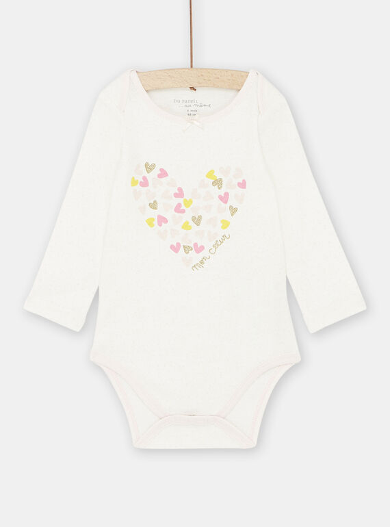 Body écru et rose pâle à motifs coeurs bébé fille SEFIBODLOV / 23WH1365BDL001