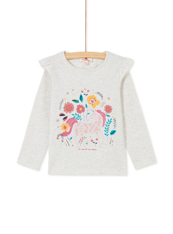 T-shirt à manches longues, volants sur les épaules et imprimé licorne KAGOTEE1 / 20W901L3TML006