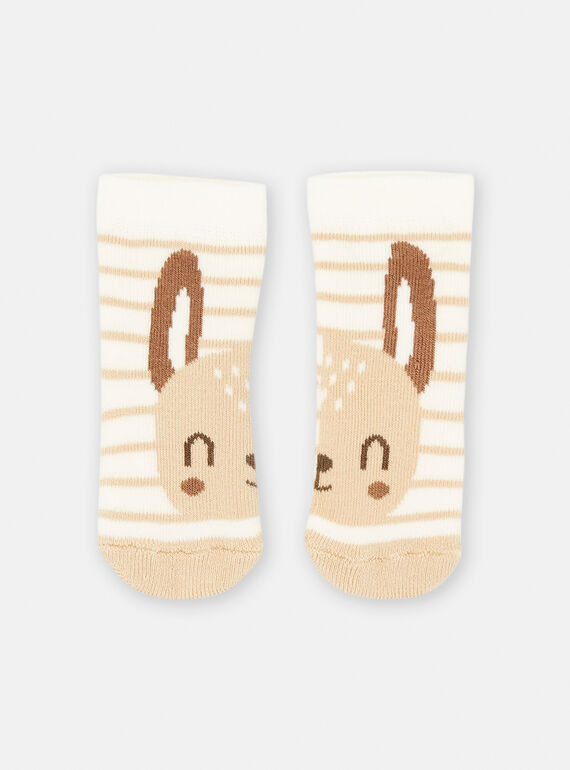 Chaussettes blanches et marron à imprimé à rayures SOU2CHO3 / 23WF4221SOQA001