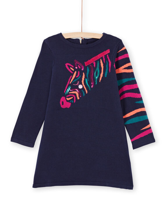 Robe bleu marine motif zèbre à sequins enfant fille MATUROB3 / 21W901K1ROB070