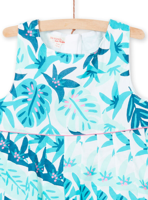 Robe blanche et bleu imprimé feuillage enfant fille LAVEROB3 / 21S901Q1ROB001