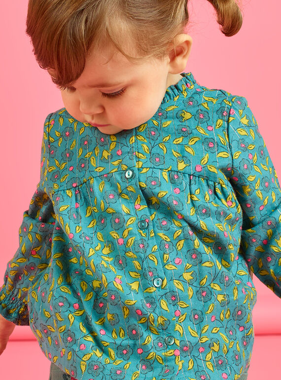 Blouse imprimé fleuri et rayures bébé fille MIKACHEM / 21WG09I1BLU612