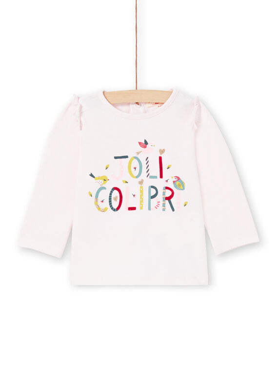 T-shirt manches longues rose lettrage Joli Colibri bébé fille MIKATEE / 21WG09I1TML632