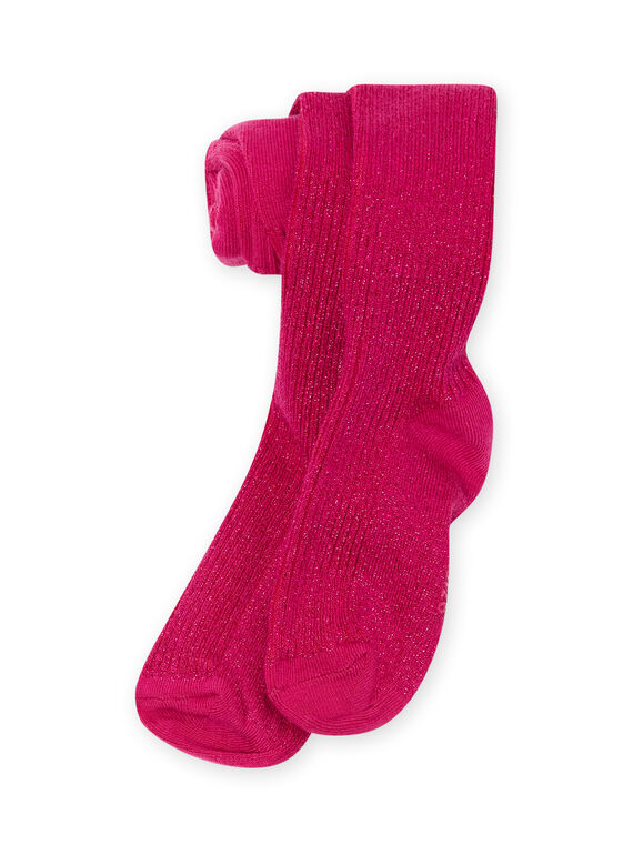 Collant rose foncé côtelé enfant fille MYAJOSCOL3 / 21WI0113COLD312