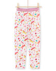 Ensemble pyjama T-shirt et pantalon rose et écru imprimé licornes et fantaisie enfant fille MEFAPYJUNI / 21WH1186PYJ001
