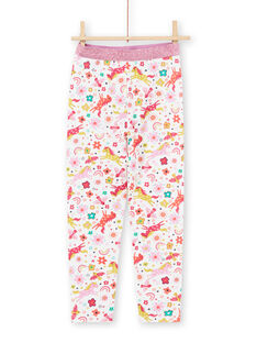 Ensemble pyjama T-shirt et pantalon rose et écru imprimé licornes et fantaisie enfant fille MEFAPYJUNI / 21WH1186PYJ001