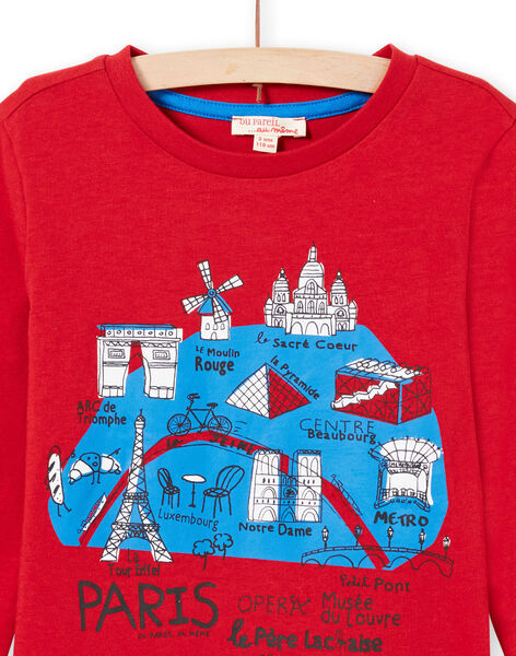 T-shirt manches longues rouge motif carte de Paris enfant garçon MOJOTEE3 / 21W9022ATML505