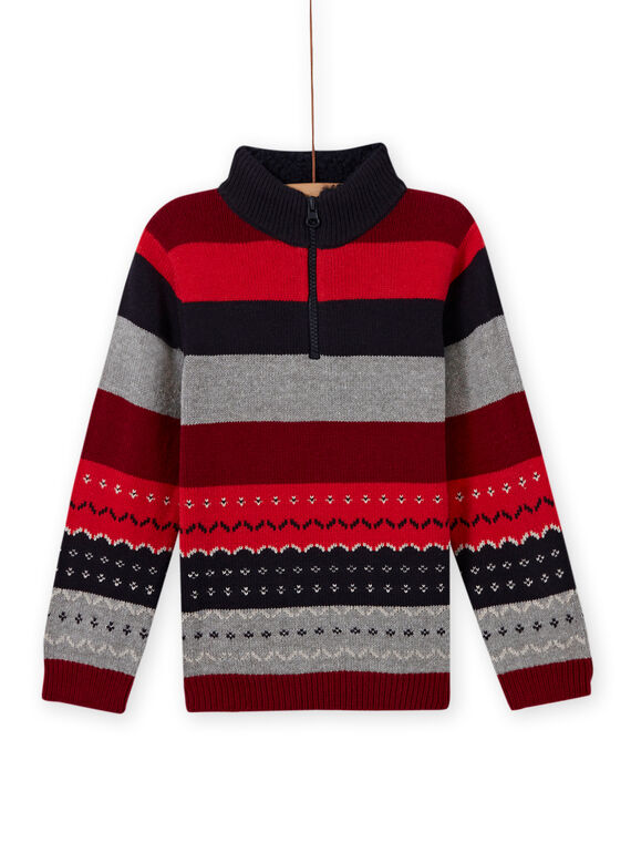 Pull maille à rayures et motif jacquard enfant garçon MOFUNPUL / 21W902M1PULC234