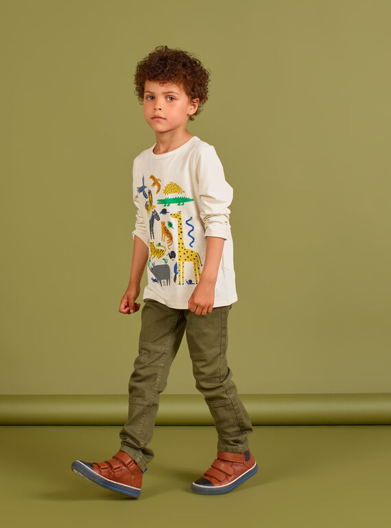 Pantalon uni vert kaki à empiècements enfant garçon MOKAPAN / 21W902I1PAN628