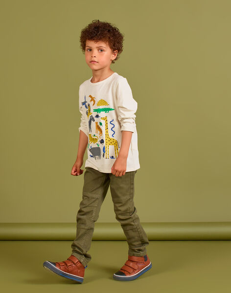 Pantalon uni vert kaki à empiècements enfant garçon MOKAPAN / 21W902I1PAN628
