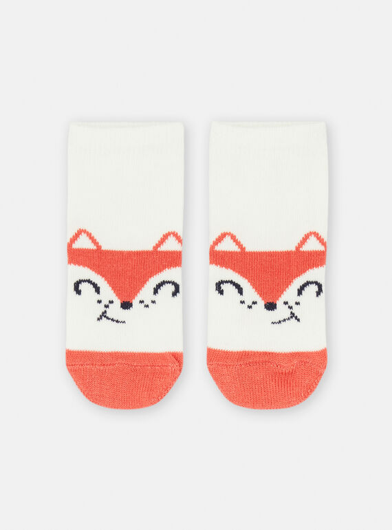 Chaussettes écrues à motif renard : - Chaussettes