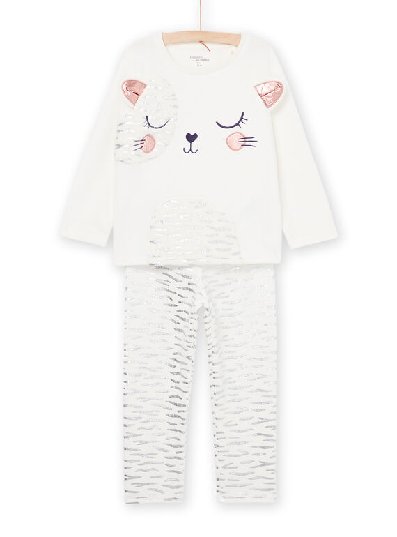 Pyjama T-shirt et pantalon en velours à imprimé chat PEFAPYJGER / 22WH1139PYJ001