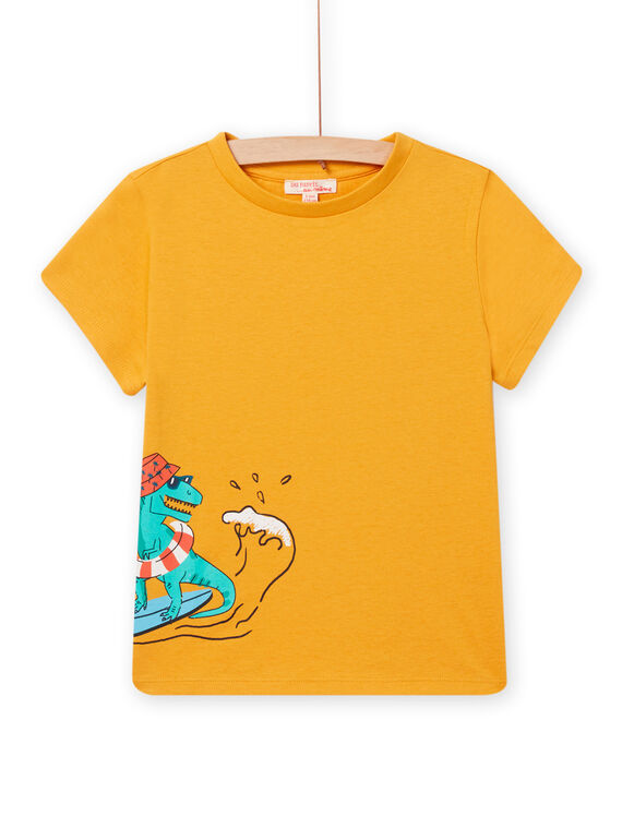 T-shirt jaune motif dinosaure surfeur enfant garçon NOWATI6 / 22S902V2TMC107
