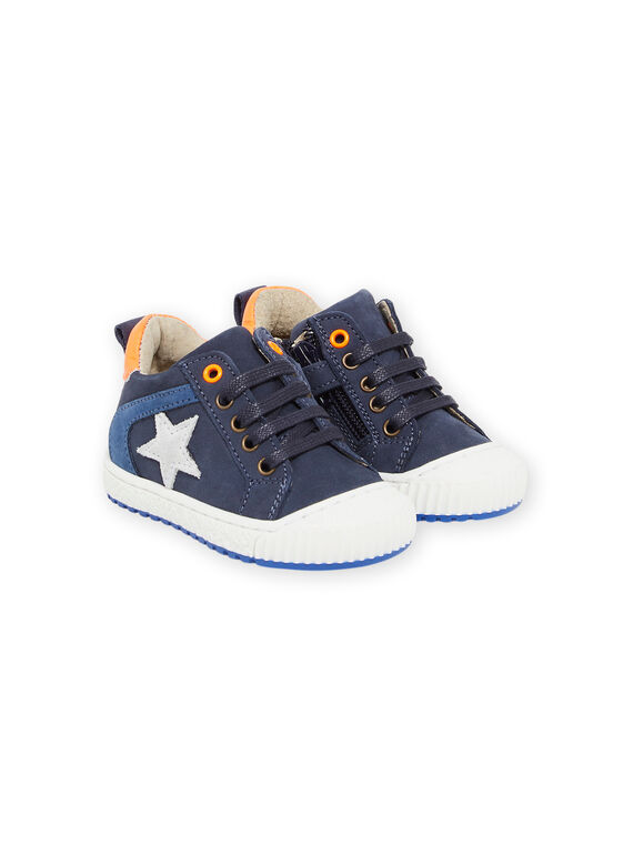Baskets montantes en cuir bleu marine avec détails fluos PUBASFLUO / 22XK3883D3Q070