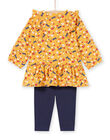 Robe jaune moutarde imprimé fleuri et legging bébé fille MIMIXENS / 21WG09J1ENSB106