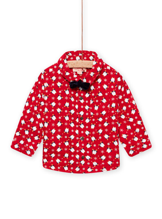Chemise oxford rouge à imprimé pingouin, flcons et nœud papillon bébé garçon MUNOCHEM / 21WG10Q2CHM050