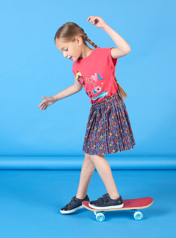 Jupe rose et bleue imprimé fleuri enfant fille LAHAJUP / 21S901X1JUP070