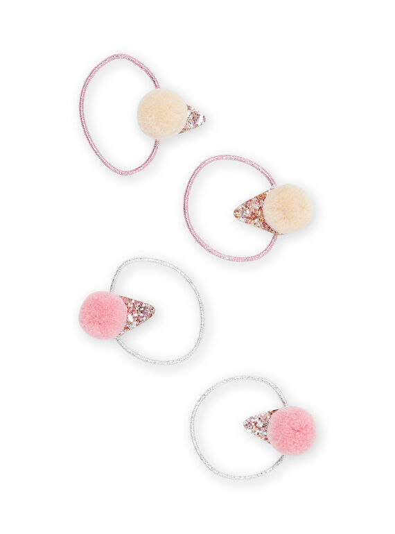 Lot de 4 élastiques roses et argentés à paillettes RYAJOELA7 / 23SI01B2ELA307