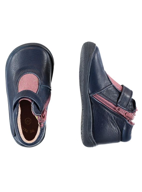 Bottillon élastiqué cuir marine bébé fille GBFBOTIBAB / 19WK37I4D0F070