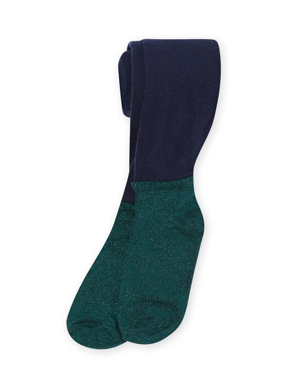 Collant bleu marine et vert enfant fille MYATUCOL1 / 21WI01K2COL070