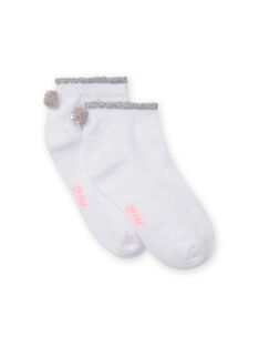 Socquettes blanches à pompons gris enfant fille NYAJOSCHO1C / 22SI0165SOQ000