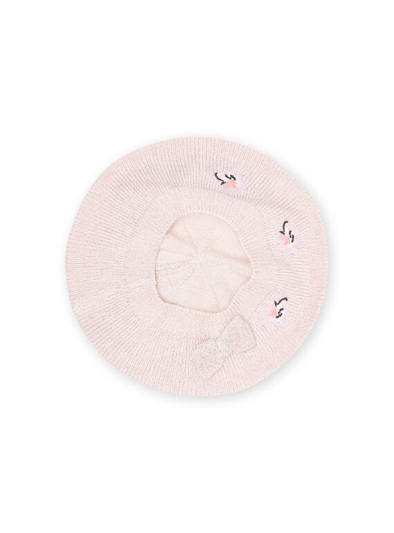 Béret en maille rose poudré à broderies fleuries bébé fille NYIMOBON / 22SI09N1BOND327