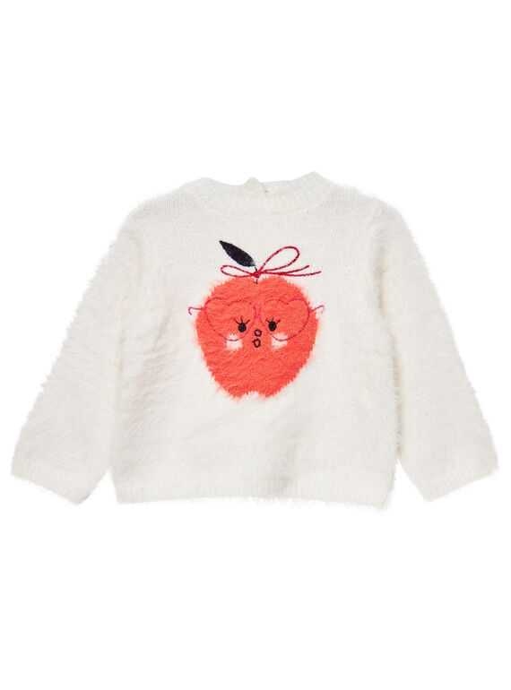 Pull écru en maille effet fausse fourrure bébé fille JIVIPULL / 20SG09D1PUL001