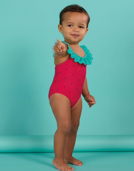 Maillot de bain 1 pièce rouge fraise à imprimé coeurs RYIMER1 / 23SI09RAMAIF515