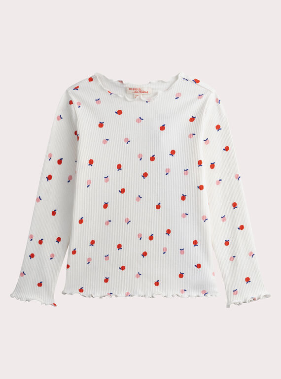 T-shirt blanc manches longues en côte imprimé pommes WAJOTEE2 / 25S901K2TML001