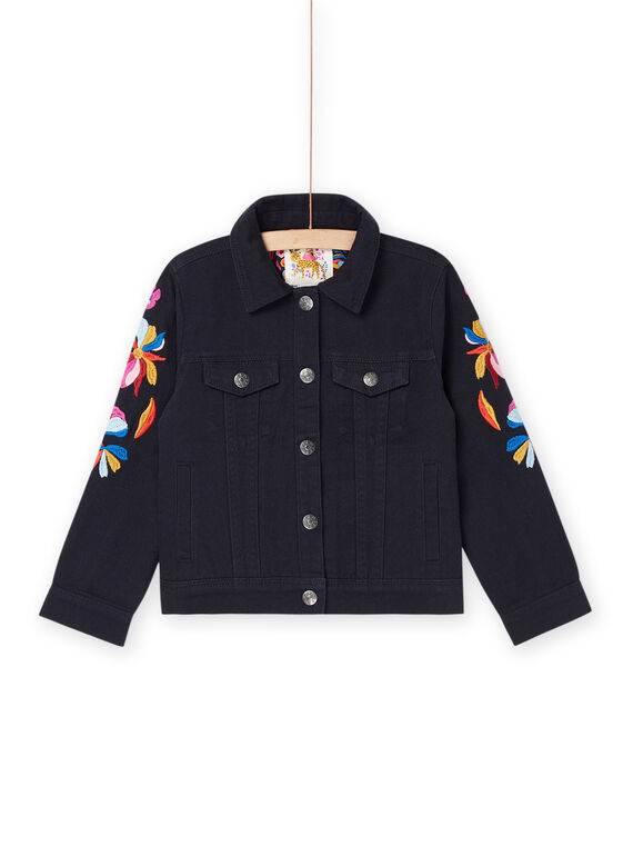 Veste en jean noire à manches brodées RAJUNVEST / 23S901U1VESC243