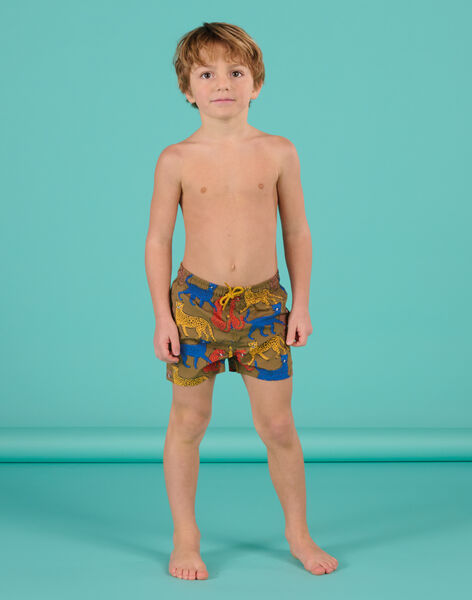 Short de bain vert militaire à imprimé léopards RYOMERBOXLEO / 23SI02R3MAIG631